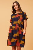 CKM Short Sleeve Abstract Print Dress w Pockets Navy