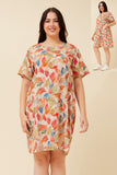CKM Vine Leaf Print Shift Dress Orange