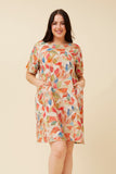 CKM Vine Leaf Print Shift Dress Orange