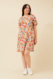 CKM Vine Leaf Print Shift Dress Orange