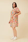 CKM Vine Leaf Print Shift Dress Orange