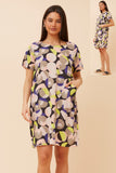 CKM Short Sleeve Abstract Printed Dress w Pockets Sage
