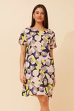 CKM Short Sleeve Abstract Printed Dress w Pockets Sage