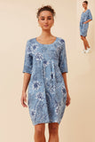 CKM Bottega Moda Paisley Print Linen Dress Blue