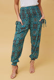 CKM Abstract Print Boho Harem Pants Multi Green