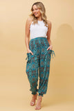 CKM Abstract Print Boho Harem Pants Multi Green