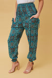 CKM Abstract Print Boho Harem Pants Multi Green