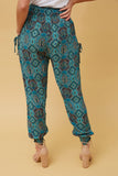 CKM Abstract Print Boho Harem Pants Multi Green