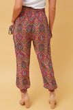 CKM Abstract Print Boho Harem Pants Multi Red