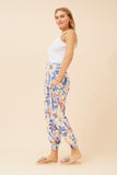 CKM Leaf Print Harem Pants Blue
