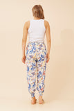 CKM Leaf Print Harem Pants Blue