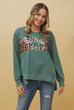 CKM Star Animal Print Panel Sweater Green Ash