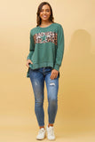 CKM Star Animal Print Panel Sweater Green Ash