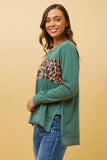 CKM Star Animal Print Panel Sweater Green Ash