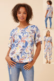 CKM Sonia Leaf Print Top Multi Blue