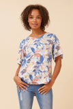 CKM Sonia Leaf Print Top Multi Blue