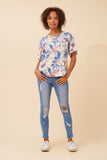 CKM Sonia Leaf Print Top Multi Blue