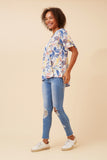 CKM Sonia Leaf Print Top Multi Blue