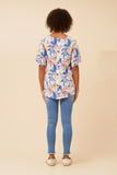 CKM Sonia Leaf Print Top Multi Blue