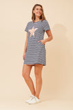 CKM Stripe TShirt Dress w Rosegold Star Print Navy & White
