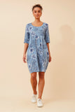 CKM Bottega Moda Paisley Print Linen Dress Blue