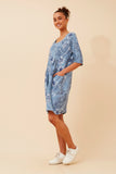 CKM Bottega Moda Paisley Print Linen Dress Blue