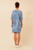 CKM Bottega Moda Paisley Print Linen Dress Blue