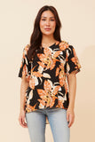 CKM Sonia Leaf Print Top Multi Orange