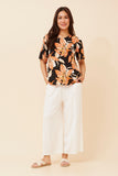 CKM Sonia Leaf Print Top Multi Orange