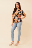 CKM Sonia Leaf Print Top Multi Orange