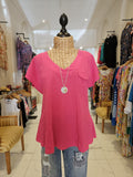 Amyic V Neck Tee Hot Pink