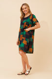 CKM Short Sleeve Abstract Print Dress w Pockets Jade