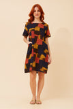 CKM Short Sleeve Abstract Print Dress w Pockets Navy