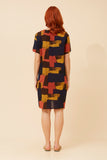 CKM Short Sleeve Abstract Print Dress w Pockets Navy