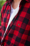 Lee Valley Collar Fleece Lined Flannel Unisex Shirt Red & Black Check