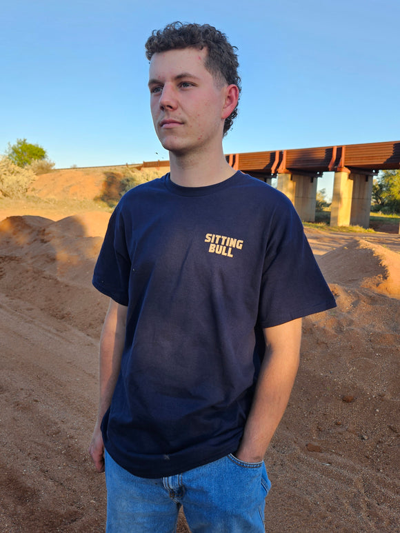 Sitting Bull Unisex Bull Tee Navy w Sand