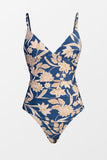 Cupshe Paisley V Neck Tummy Control One Piece Swimsuit Sapphire & Yellow