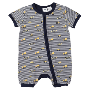 Korango Trucks & Diggers Short Sleeve Zip Romper Navy