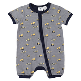 Korango Trucks & Diggers Short Sleeve Zip Romper Navy