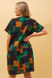 CKM Short Sleeve Abstract Print Dress w Pockets Jade