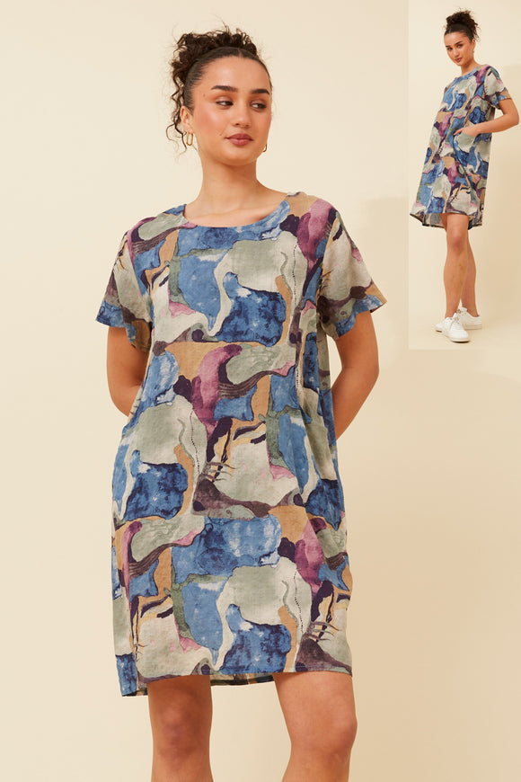 CKM Vine Abstract Shift Dress Multi Sage