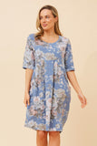 CKM Pisa Floral Linen Dress Blue