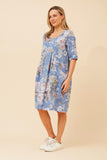 CKM Pisa Floral Linen Dress Blue