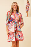 CKM Geometric Print Dress w Balloon Sleeves Pink