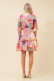 CKM Geometric Print Dress w Balloon Sleeves Pink