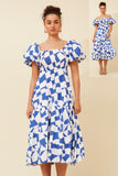 CKM Puff Sleeve Tiered Dress Sapphire