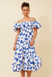 CKM Puff Sleeve Tiered Dress Sapphire