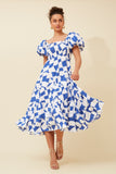 CKM Puff Sleeve Tiered Dress Sapphire