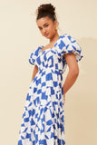 CKM Puff Sleeve Tiered Dress Sapphire