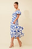 CKM Puff Sleeve Tiered Dress Sapphire